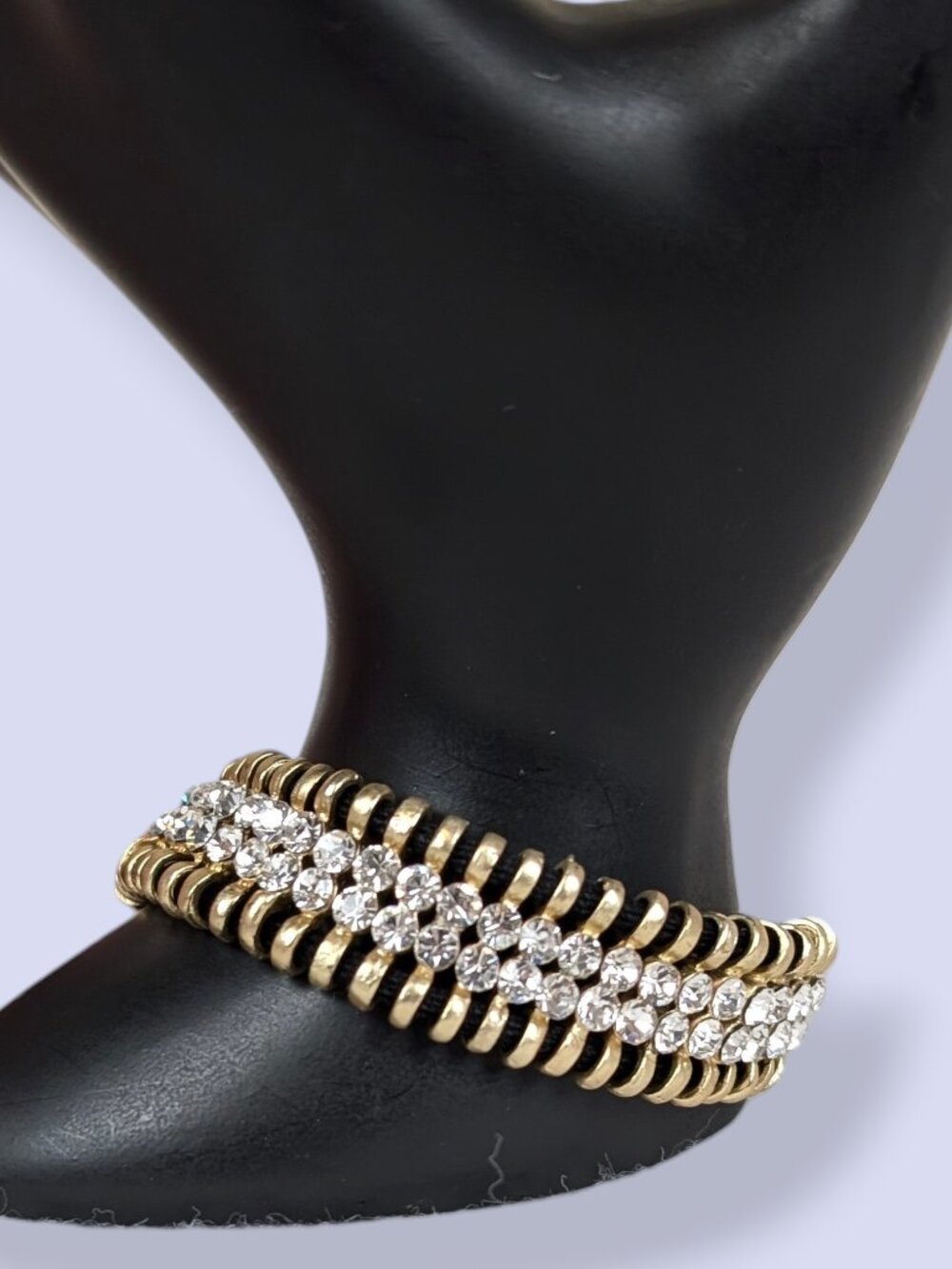 Black Cord Rhinestone Link Bracelet